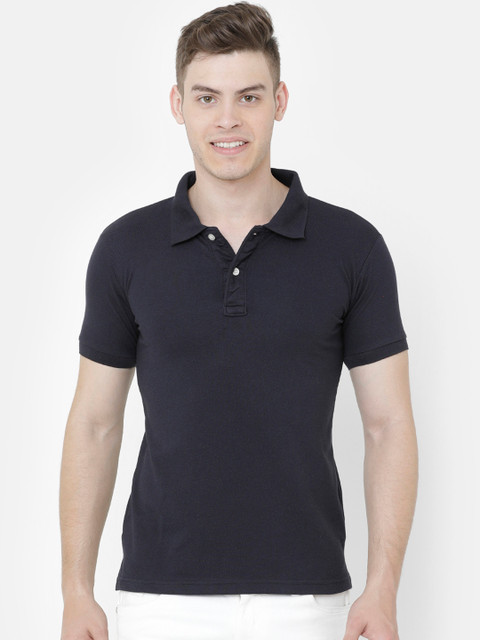 

ELEGANCE Men Navy Blue Solid Polo Collar T-shirt