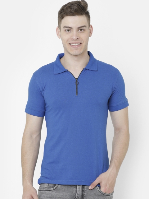 

ELEGANCE Men Blue Solid Polo Collar T-shirt