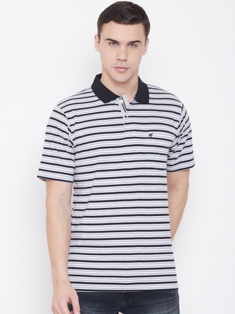 

NEVA Men Black & Grey Striped Polo Collar T-shirt