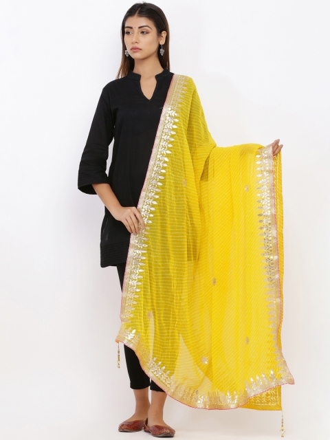 

SOUNDARYA Yellow Embroidered Dupatta