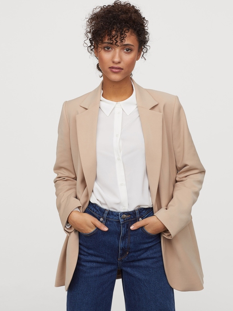 

H&M Women Beige Solid Straight-Cut Jacket