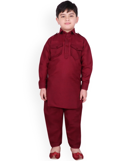 

SG YUVRAJ Boys Maroon Solid Kurta with Salwar