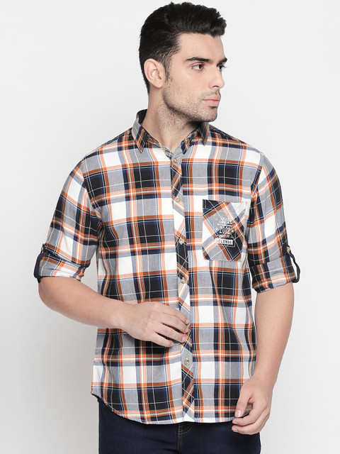 

Solemio Men Grey & Blue Regular Fit Checked Casual Shirt