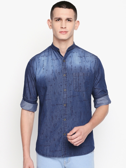 

Solemio Men Blue Regular Fit Printed Casual Shirt