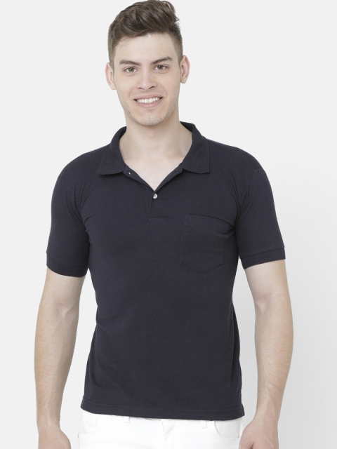 

ELEGANCE Men Navy Blue Solid Polo Collar T-shirt