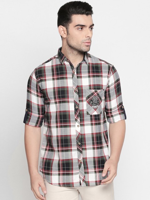 

Solemio Men Grey & Green Regular Fit Checked Casual Shirt