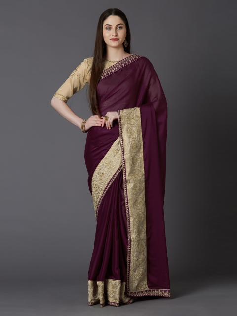 

Mitera Purple & Gold-Toned Poly Silk Solid Party Saree