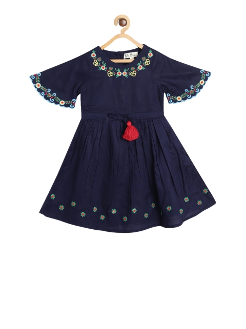 

Bella Moda Girls Navy Blue Embroidered Fit and Flare Dress