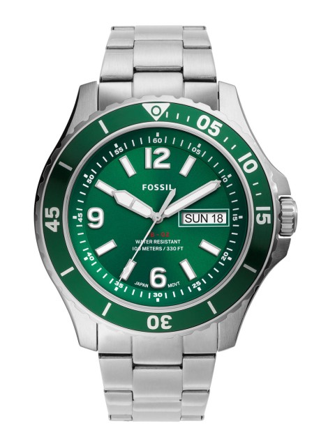 

Fossil Men Silver-Toned & Green Analogue Watch FS5690