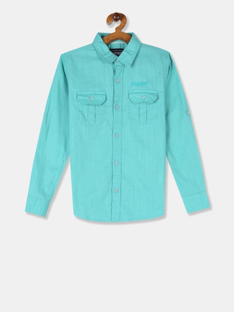

Cherokee Boys Turquoise Blue Regular Fit Solid Casual Shirt