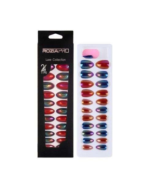 

Rozia Set of 24 Artificial Nails With Glue Long Tips, Multi