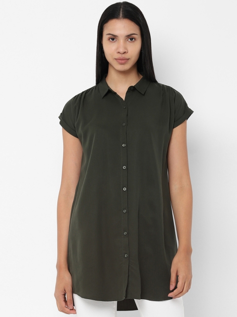 

Allen Solly Woman Women Olive Green Solid Shirt Style Top