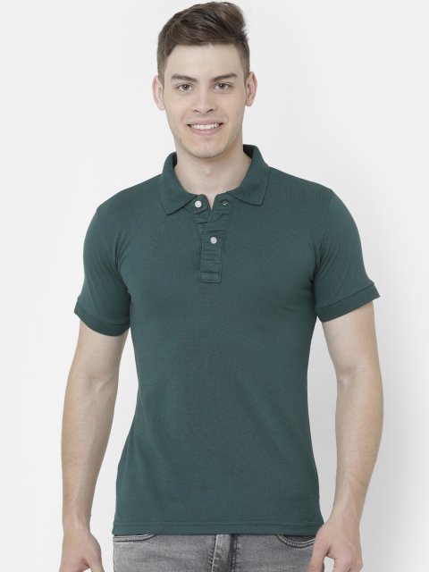 

ELEGANCE Men Green Solid Polo Collar T-shirt