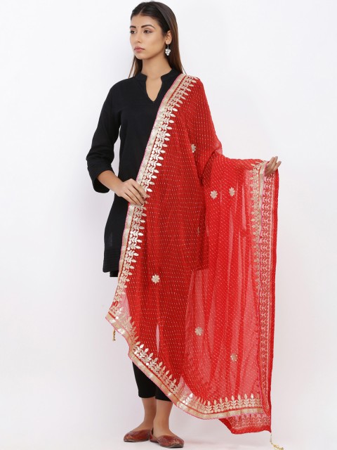 

SOUNDARYA Red & Gold-Coloured Printed Dupatta