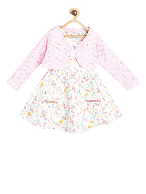 

Bella Moda Girls Pink Printed Fit and Flare Dress with Shrug