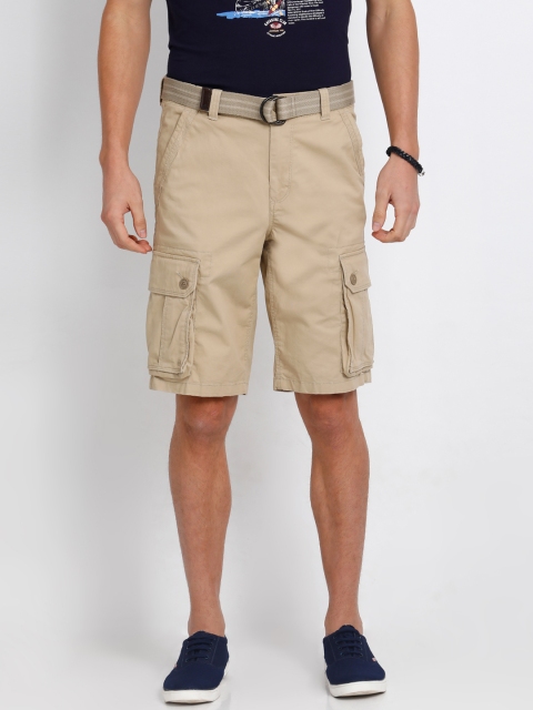 

t-base Men Beige Solid Regular Fit Cargo Shorts