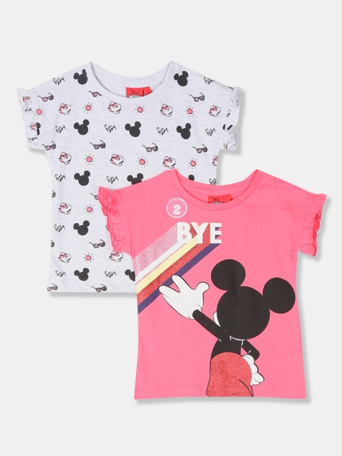

Colt Girls Set of 2 Micky Mouse Printed Round Neck Pure Cotton T-shirts, Pink