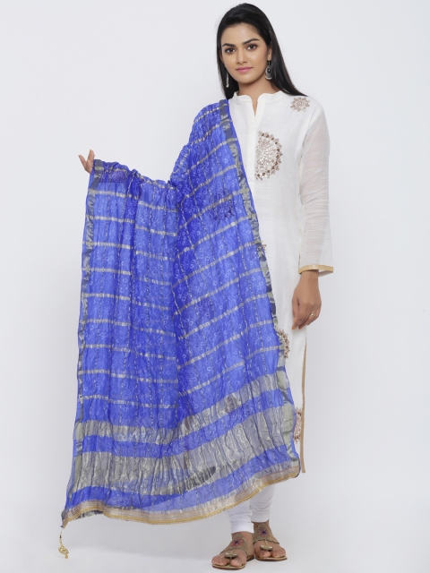 

SOUNDARYA Blue & Grey Striped Art Silk Dupatta