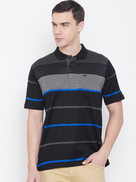 

NEVA Men Black & Blue Striped Polo Collar T-shirt