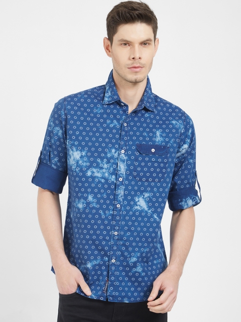 

Solemio Men Navy Blue & White Regular Fit Printed Casual Shirt