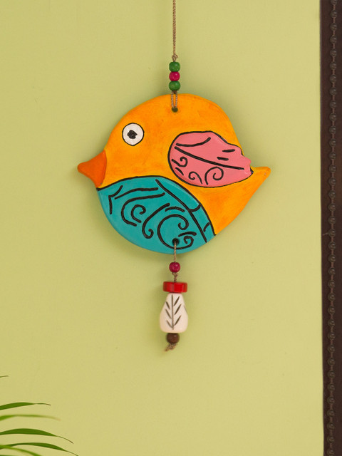 

ExclusiveLane Green & Orange Flappy Fish Handcrafted Terracotta Decorative Wall Hanging