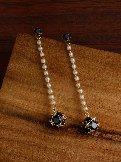 

E2O Gold-Plated Black & White Classic Drop Earrings