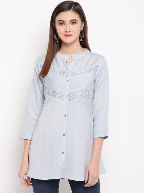 

Kvsfab Women Blue Solid A-Line Kurti