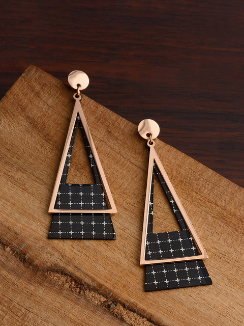 

E2O Gold-Plated Rose Gold & Black Geometric Drop Earrings