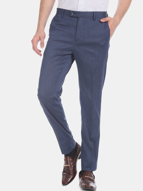 

Arrow Men Blue Tapered Fit Self Design Formal Trousers