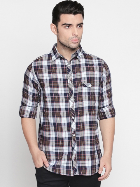 

Solemio Men Grey & Blue Regular Fit Checked Casual Shirt