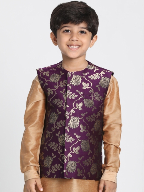 

JBN Creation Boys Purple & Gold-Toned Woven Design Nehru Jacket