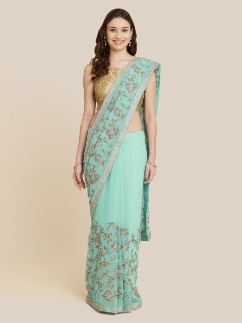 

Koskii Green Embroidered Poly Georgette Saree