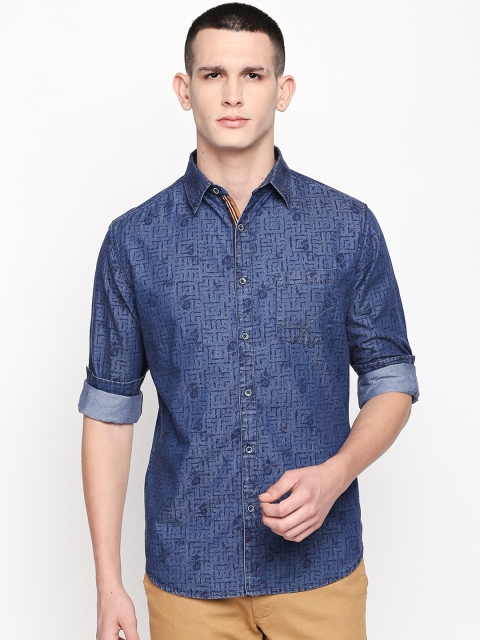 

Solemio Men Navy Blue Regular Fit Printed Casual Shirt