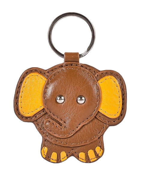 

Eske Unisex Brown & Yellow Elephant Applique Perk Leather Key Chain