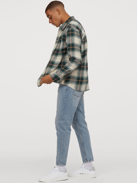 

H&M Men Green & White Checked Cotton Flannel Shirt