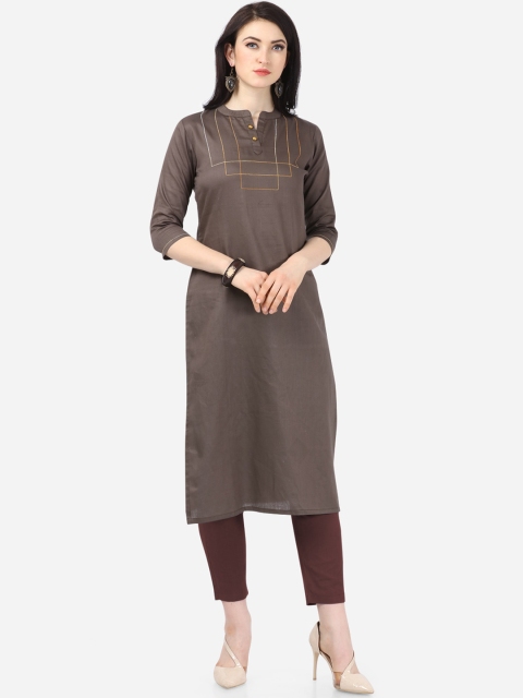 

Kvsfab Women Taupe Solid Straight Kurta
