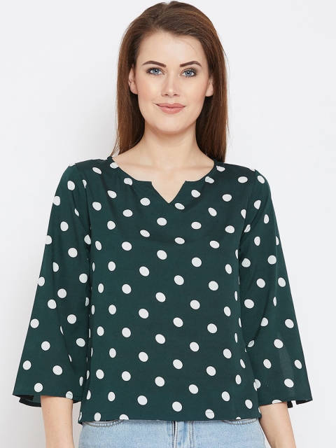 HERS Women Green & White Polka Print Top