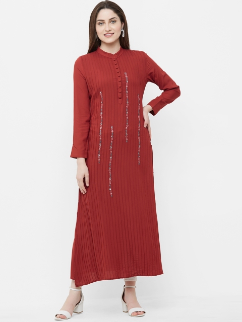 

INDE by MISH Women Maroon Embellished A-Line Kurta