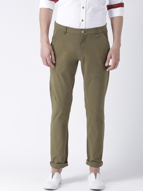 

JUMP USA Men Olive Green Slim Fit Solid Regular Trousers
