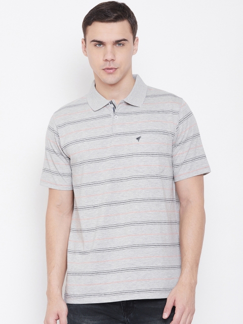 

NEVA Men Grey & Orange Striped Polo Collar T-shirt