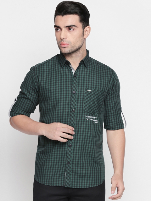 

Solemio Men Green & Black Regular Fit Checked Casual Shirt