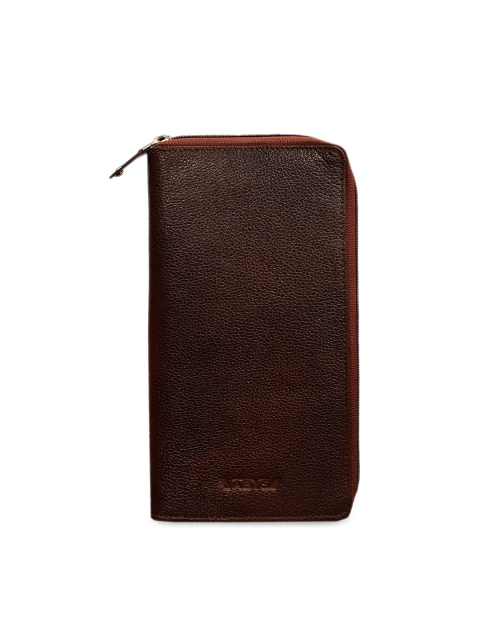 

ABYS Unisex Brown & Brown Solid Genuine Leather Zip Around Wallet