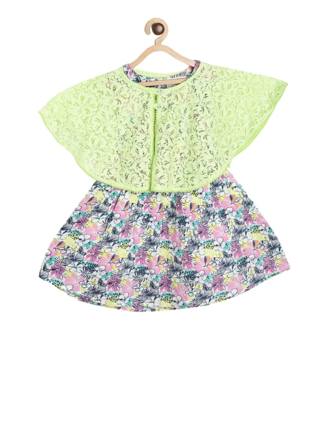 

Bella Moda Girls Yellow Printed Fit and Flare Dress with Shrug