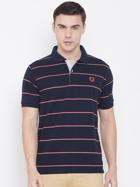 

NEVA Men Navy Blue & Red Striped Polo Collar T-shirt