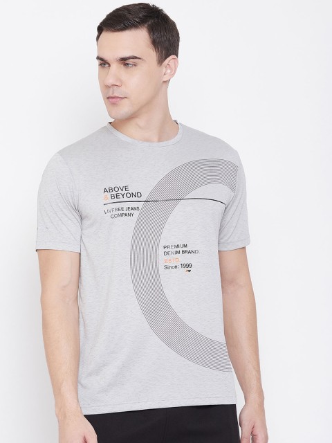 

NEVA Men Grey & Black Printed Round Neck T-shirt