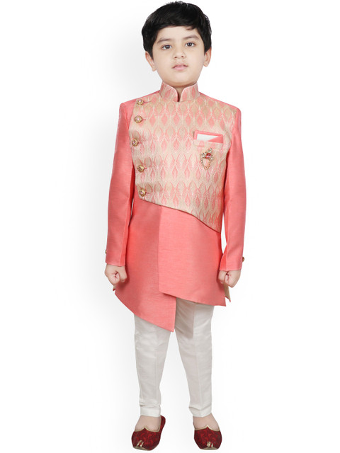 

SG YUVRAJ Boys Peach-Coloured & Off-White Sherwani Set