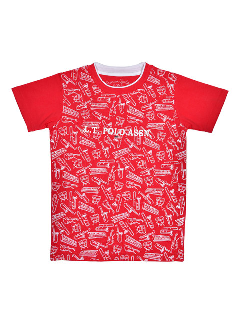 

Lil Tomatoes Boys Red & White Printed Round Neck T-shirt