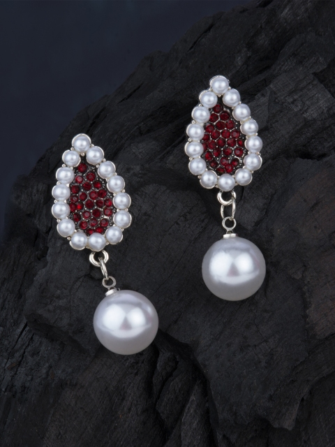 

E2O Maroon & White Silver Plated Teardrop Shaped Drop Earrings