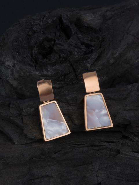 

E2O Off-White & Gold-Plated Geometric Drop Earrings