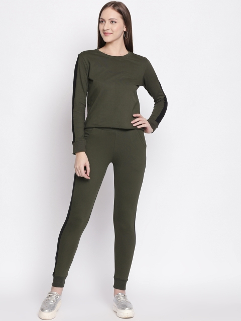 

I like me Women Olive Green Solid Tracksuit